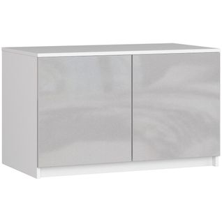 Surmeuble Pour Armoire S90 Blanc 90 Cm 2 Portes Façade Métallique Brillant 2 Étagères 90x51x55
