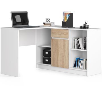 Ensemble D'angle, Bureau B17 Avec Commode Blanc 120 1 Porte 1 Tiroir Façade Sonoma 6 Étagères