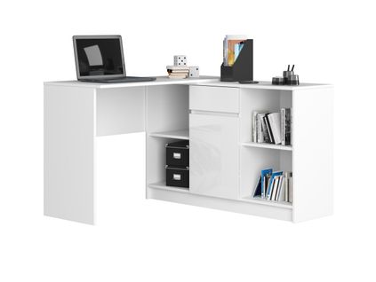 Ensemble D' Angle, Bureau B17 Avec Commode Blanc 120 Cm Façade Blanche Brillante