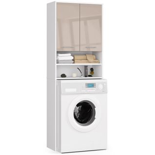 Meuble Pour Machine à Laver Blanche 64 Cm 2 Portes Façade Cappuccino Brillant 4 Étagères 64x30x180cm