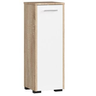 Armoire Salle De Bains Fin Chêne Sonoma 30 Cm 1 Porte Façade Blanche 2 Étagères 30x30x85 Cm