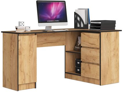 Bureau Akord D'angle Droit B20 Chêne Craft 155 Cm 1 Porte 3 Tiroirs Façade Chêne Craft