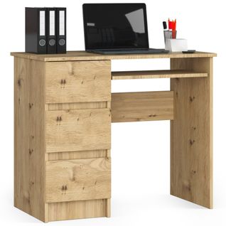 Bureau D'ordinateur Gauche A6 Chêne Artisan 90 Cm 3 Tiroirs Façade Chêne Artisan 1 Étagère