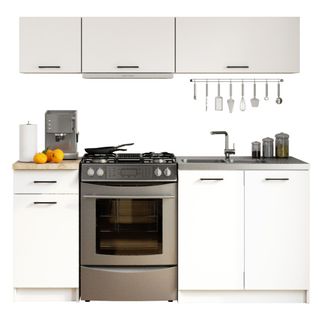 Ensemble De Cuisine Oliwia G1 Blanc 180 Cm 6 Portes 1 Tiroir Façade Blanche 6 Étagères 180x46x174 Cm