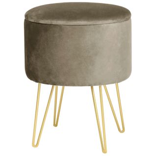 Pouf De Rangement Avec Couvercle Lili Velour Colour Beige Hauteur 45 Cm