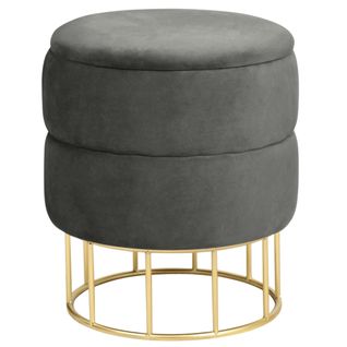 Pouf De Rangement Avec Couvercle Matelassé Elza Velour Colour Gris Graphite Hauteur 42 Cm