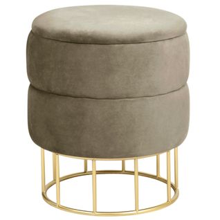 Pouf De Rangement Avec Couvercle Matelassé Elza Velour Colour Beige Hauteur 42 Cm