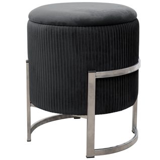 Pouf De Rangement Avec Couvercle Porto Velour Colour Noir Hauteur 46 Cm