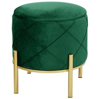 Pouf De Rangement Avec Couvercle Matelassé Savana Velour Colour Vert Bouteille Hauteur 40 Cm
