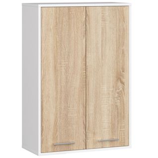 Armoire Salle De Bains Suspendue Fin Blanche 64 Cm 2 Portes Pleine Chêne Sonoma 64x30x94 Cm