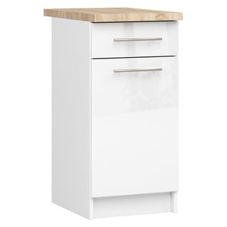 Meuble De Cuisine Bas S40 Oliwia Modulable Blanc 40 Cm 1 Porte 1 Tiroir Façade Blanche Brillante
