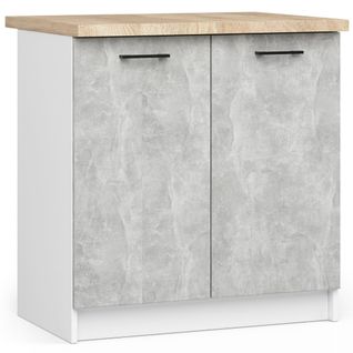 Meuble De Cuisine Bas S80 Oliwia Modulable Blanc 80 Cm 2 Portes Façade Béton 2 Étagères 80x46x85 Cm