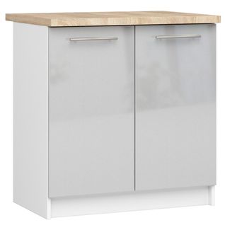 Meuble De Cuisine Bas S80 Oliwia Modulable Blanc 80cm 2 Portes Façade Métallique Brillant 2 Étagères