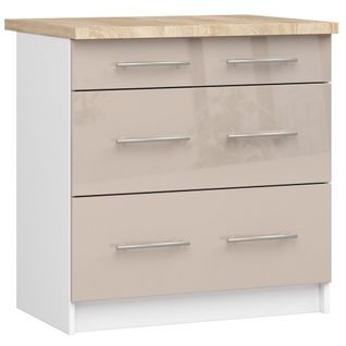 Meuble De Cuisine Bas S80 Oliwia Modulable Blanc 80 Cm 3 Tiroirs Façade Cappuccino Brillant 80x46x85