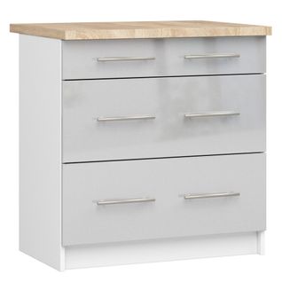 Meuble De Cuisine Bas S80 Oliwia Modulable Blanc 80 Cm 3 Tiroirs Façade Métallique Brillant 80x46x85