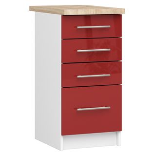 Meuble De Cuisine Bas S40 Oliwia Modulable Blanc 40 Cm 4 Tiroirs Façade Rouge Brillante 40x46x85 Cm