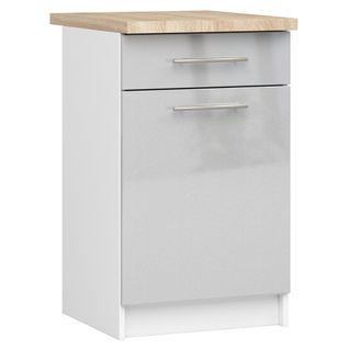 Meuble De Cuisine Bas S50 Oliwia Modulable Blanc 50 Cm 1 Porte 1 Tiroir Façade Métallique Brillant