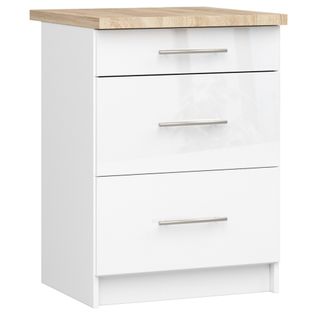 Meuble De Cuisine Bas S60 Oliwia Modulable Blanc 60 Cm 3 Tiroirs Façade Blanche Brillante 60x46x85