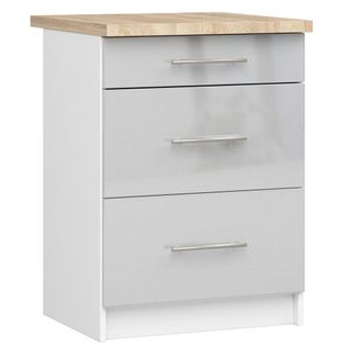 Meuble De Cuisine Bas S60 Oliwia Modulable Blanc 60 Cm 3 Tiroirs Façade Métallique Brillant 60x46x85