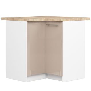 Meuble De Cuisine Bas S90 D'angle Oliwia Blanc 90 Cm 2 Portes Façade Cappuccino Brillant 2 Étagères