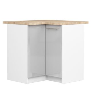 Meuble De Cuisine Bas S90 D'angle Oliwia Blanc 90 Cm 2 Portes Façade Métallique Brillant 2 Étagères