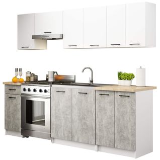 Ensemble De Cuisine Oliwia Blanc 240 Cm 11 Portes 1 Tiroir Façade Béton 240x46x203 Cm
