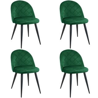 Lot De 4 Chaises Matelassées De Salle à Manger En Velours Sj.077 Vert Bouteille