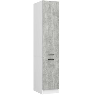 Colonne De Cuisine Oliwia Blanche 40 Cm 2 Portes Façade Béton 6 Étagères 40x57x205 Cm