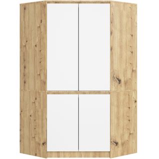 Armoire D'angle s100 Chêne Artisan 100 Cm 4 Portes Façade Blanche 6 Étagères 100x50x180 Cm