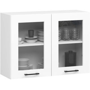 Vitrine De Cuisine Oliwia W80 Blanche 80 Cm 2 Portes Façade Blanche 2 Étagères 80x30,5x58 Cm