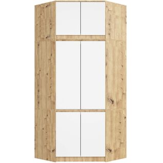 Armoire D'angle Avec Surmeuble S100 Chêne Artisan 100 Cm 6 Portes Façade Blanche 100x50x235 Cm