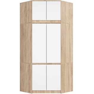 Armoire D'angle Avec Surmeuble S100 Chêne Sonoma 100 Cm 6 Portes Façade Blanche 100x50x235 Cm