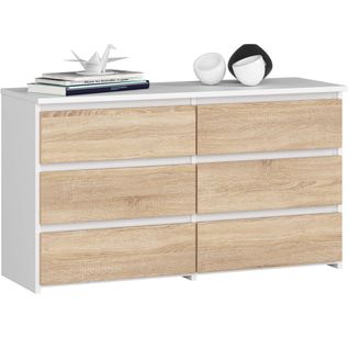 Akord Commode 6 Tiroirs Blanc/chêne Sonoma 100x35x57