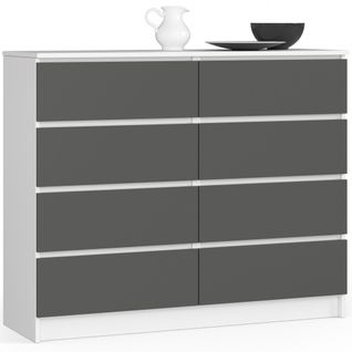 Akord Commode De Rangement à Tiroirs Blanc/gris Graphite 120x40x99
