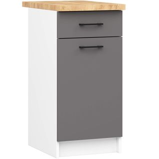 Armoires De Cuisine Basse S40 Oliwia Blanc, Gris Graphite 1 Porte 1 Tiroir 40x46x85 Cm