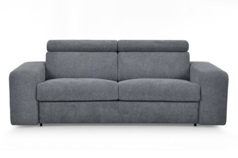 Canapé convertible express 3 places LUSIANO tissu gris matelas 14 cm
