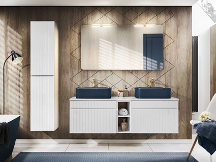 Set Icw-b 140 Cm, Meuble Avec Plan, 2 Vasques à Poser Kama, Colonne, Miroir
