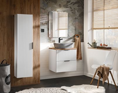 Ensemble Meuble 60 Cm Avec Plan Vasque, Vasque à Poser Anna, Colonne, Miroir