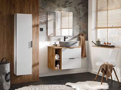 Ensemble De Meubles De Salle De Bain 80 Cm Avec Plan, Vasque à Poser Anna, Colonne, Miroir