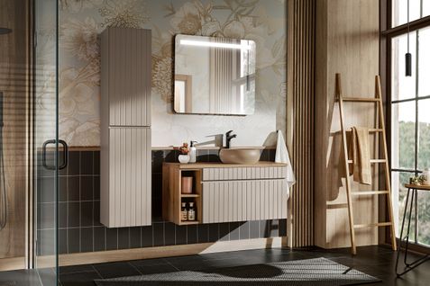 Ensemble Meuble 100 Cm Avec Plan, Vasque à Poser Wiki, Colonne, Miroir LED