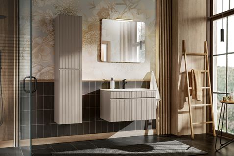 Sky Ensemble Meuble 80 Cm Avec Lavabo, Colonne Haute Et Miroir