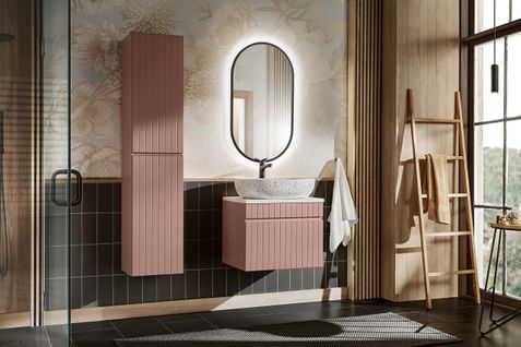 Ensemble Meuble 60 Cm Avec Vasque à Poser, Colonne Haute Et Miroir