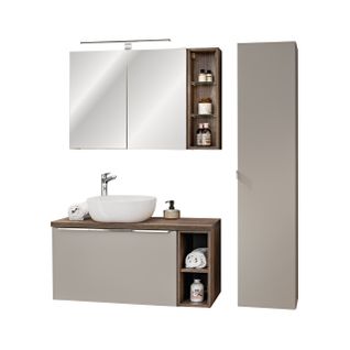 Ensemble Meuble 100 Cm Avec Plan, Vasque à Poser Smile, Colonne Et Armoire Miroir
