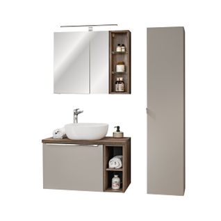 Ensemble Meuble 80 Cm Avec Plan, Vasque à Poser Smile, Colonne, Armoire Miroir