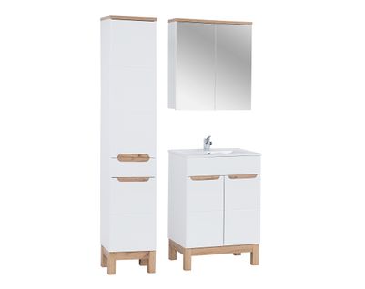 Ensemble De Meubles De Salle De Bain 80 Cm Avec Vasque, Colonne Et Armoire Miroir