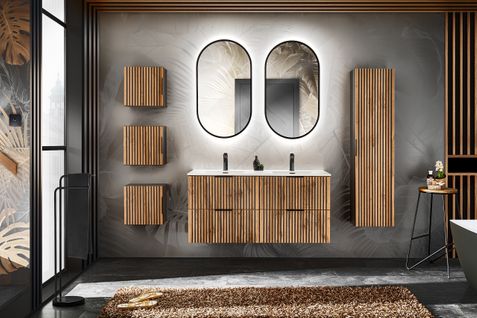 Ensemble De Meubles De Salle De Bain 120 Cm Avec Lavabo, Colonne Haute Et Miroir