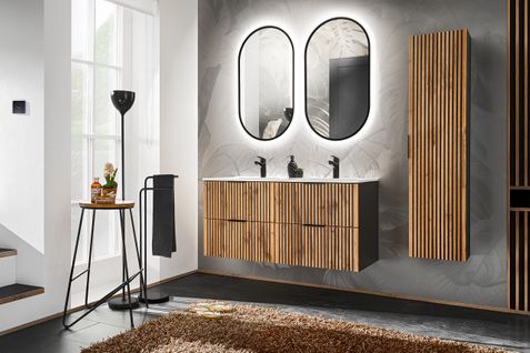 Ensemble De Meubles De Salle De Bain 120 Cm Avec Lavabo, Colonne Haute Et Miroir