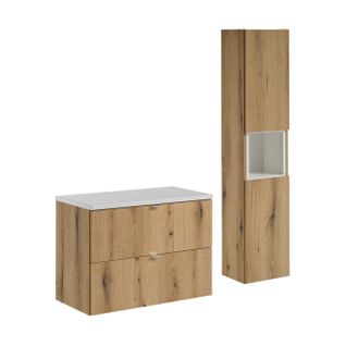 Ensemble De Meubles De Salle De Bain 80 Cm Avec Plan Vasque Et Colonne Haute
