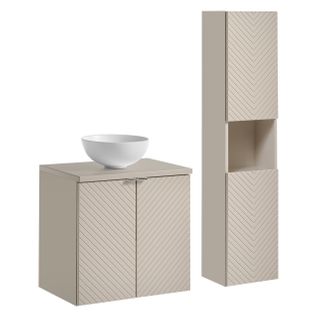 Ensemble Meuble 60 Cm Avec Plan Vasque, Vasque à Poser Domi, Colonne Haute