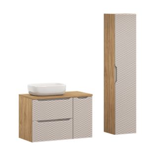 Ensemble Meuble 90 Cm Avec Plan Vasque, Vasque à Poser Smile Et Colonne Haute